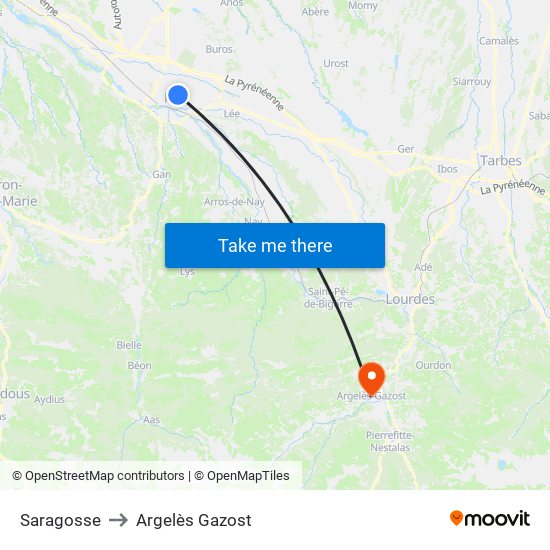 Saragosse to Argelès Gazost map