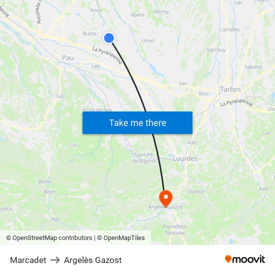 Marcadet to Argelès Gazost map