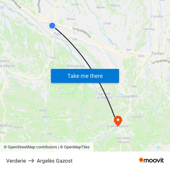 Verderie to Argelès Gazost map