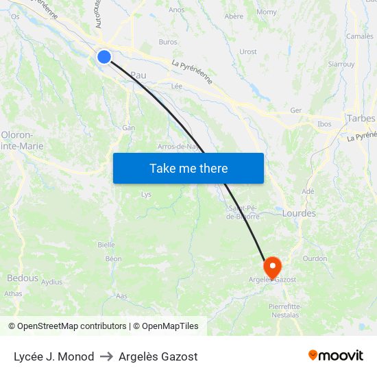 Lycée J. Monod to Argelès Gazost map