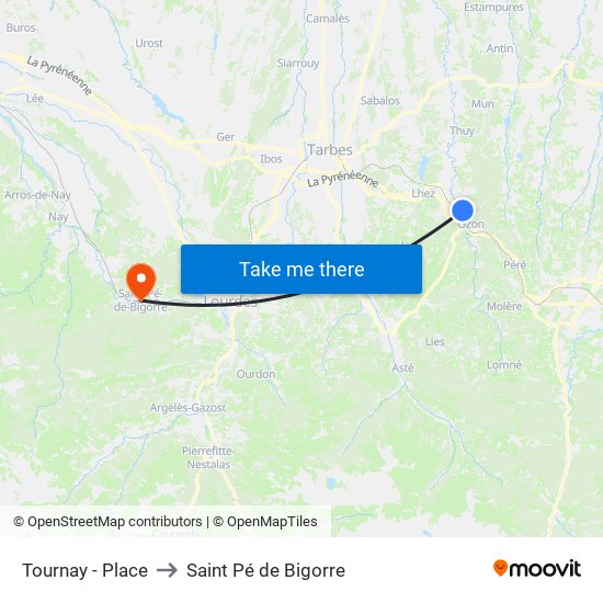 Tournay - Place to Saint Pé de Bigorre map