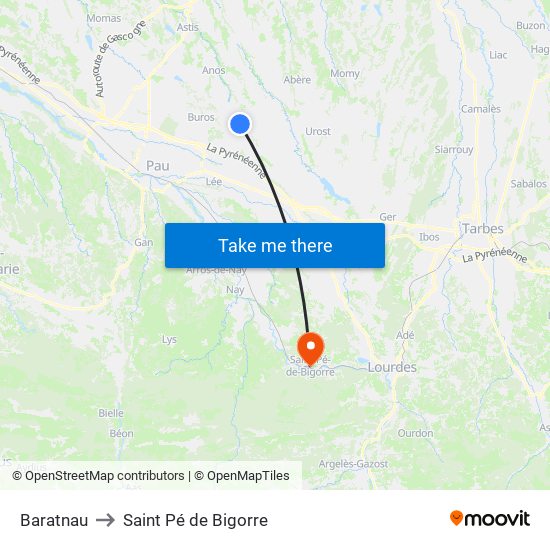 Baratnau to Saint Pé de Bigorre map