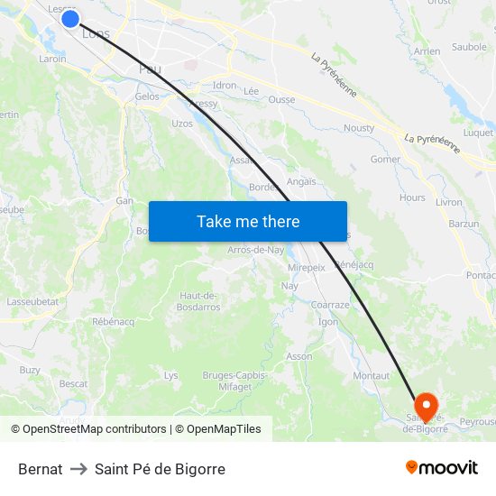 Bernat to Saint Pé de Bigorre map