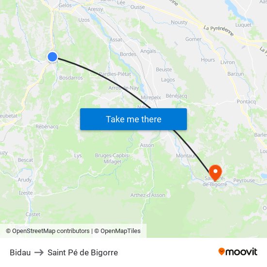 Bidau to Saint Pé de Bigorre map