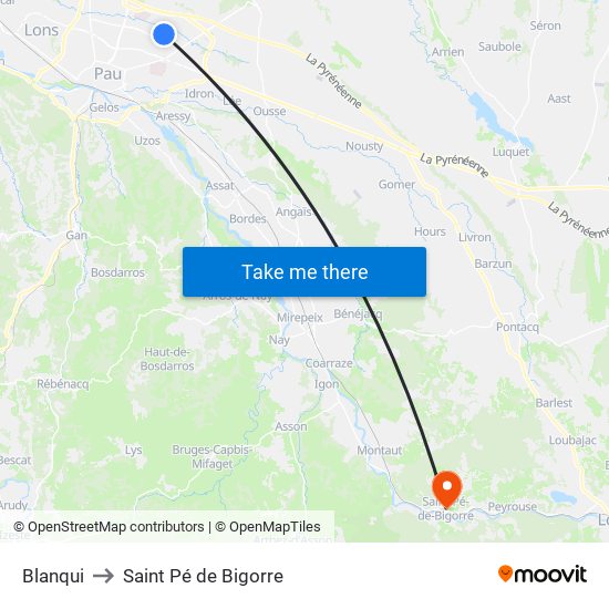 Blanqui to Saint Pé de Bigorre map