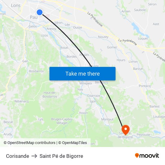 Corisande to Saint Pé de Bigorre map