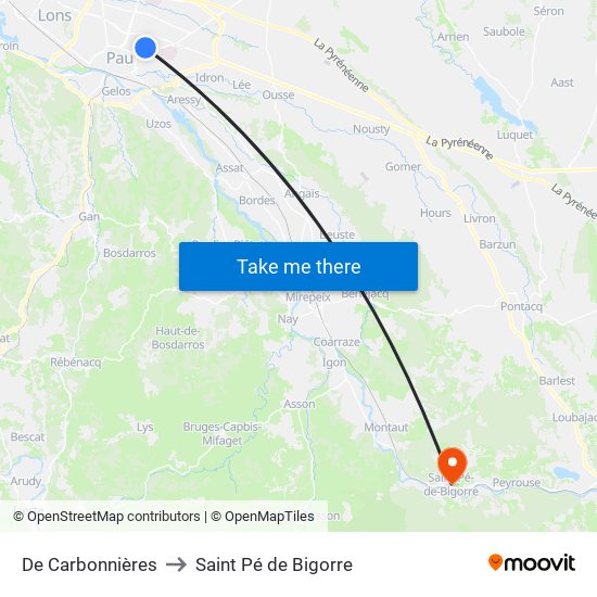 De Carbonnières to Saint Pé de Bigorre map