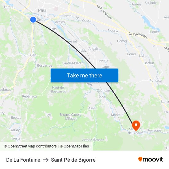 De La Fontaine to Saint Pé de Bigorre map