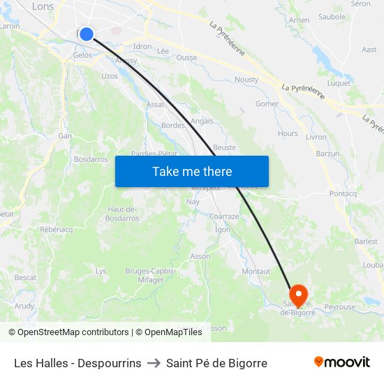 Les Halles - Despourrins to Saint Pé de Bigorre map