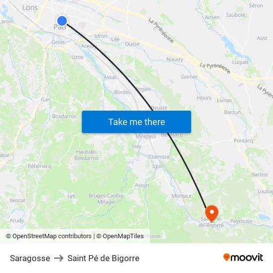 Saragosse to Saint Pé de Bigorre map