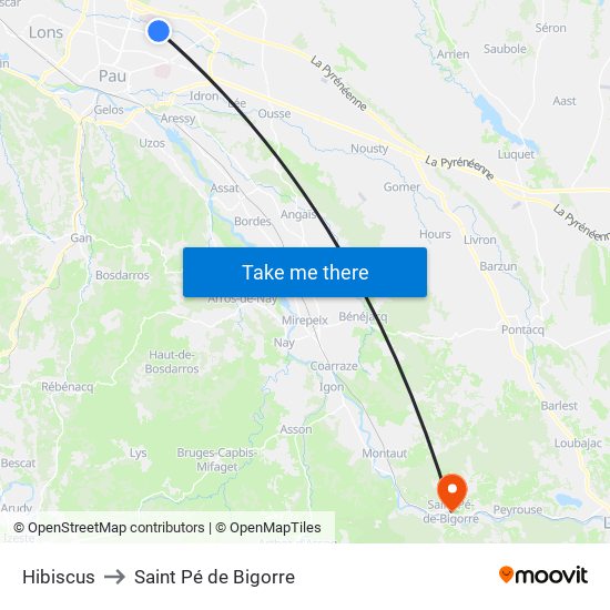 Hibiscus to Saint Pé de Bigorre map