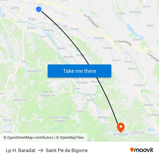 Lp H. Baradat to Saint Pé de Bigorre map
