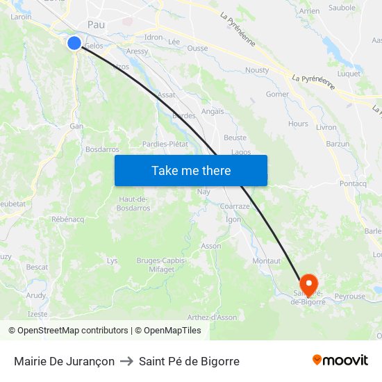 Mairie De Jurançon to Saint Pé de Bigorre map