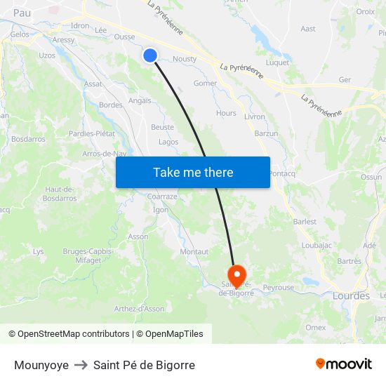 Mounyoye to Saint Pé de Bigorre map