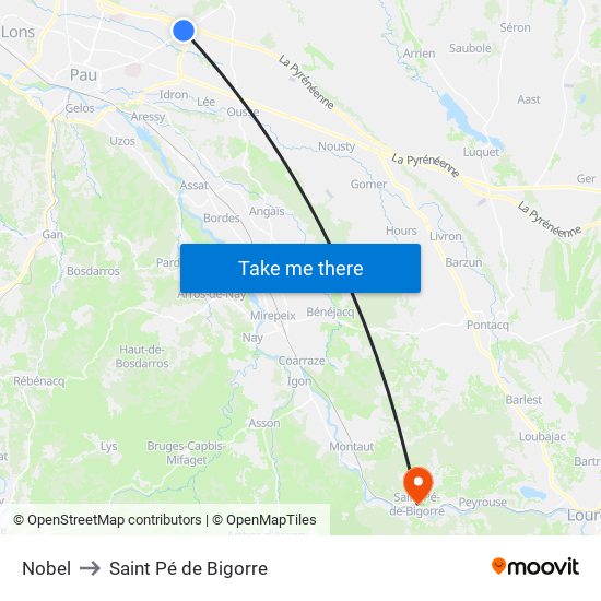 Nobel to Saint Pé de Bigorre map