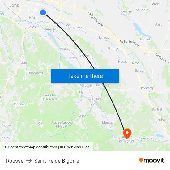 Rousse to Saint Pé de Bigorre map