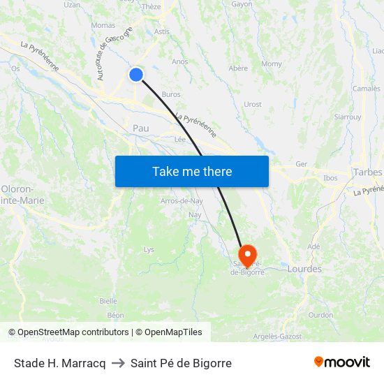 Stade H. Marracq to Saint Pé de Bigorre map