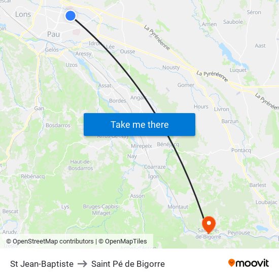 St Jean-Baptiste to Saint Pé de Bigorre map