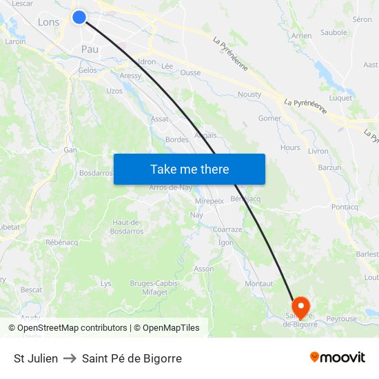 St Julien to Saint Pé de Bigorre map