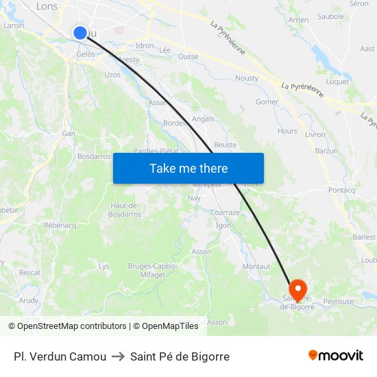Pl. Verdun Camou to Saint Pé de Bigorre map
