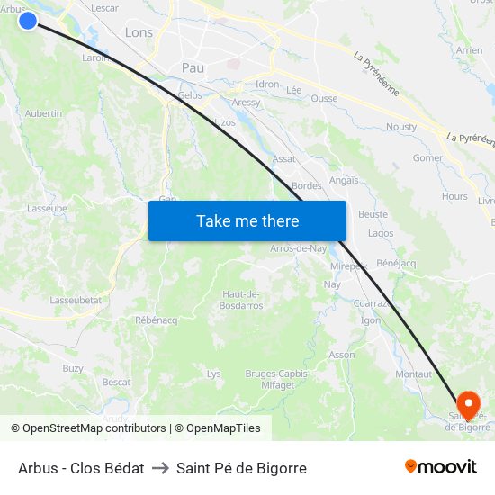 Arbus - Clos Bédat to Saint Pé de Bigorre map