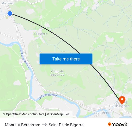 Montaut Bétharram to Saint Pé de Bigorre map