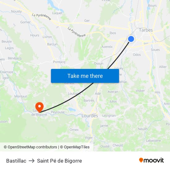 Bastillac to Saint Pé de Bigorre map