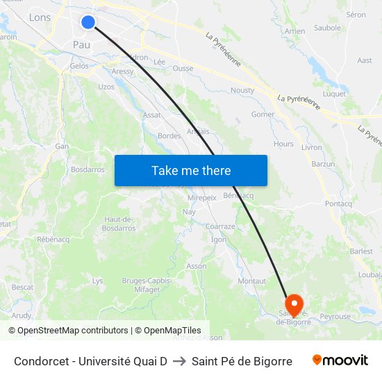 Condorcet - Université Quai D to Saint Pé de Bigorre map