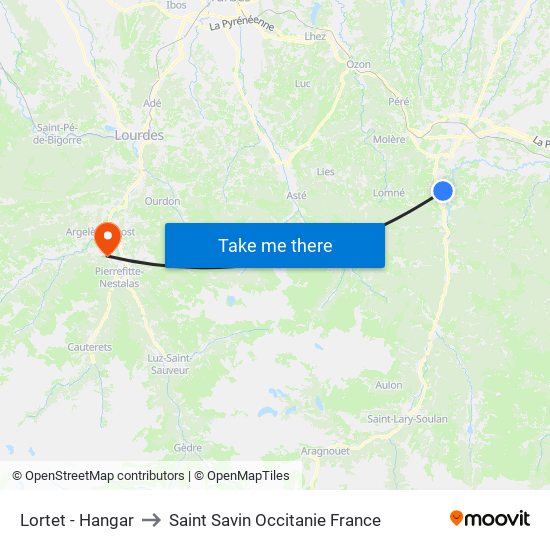Lortet - Hangar to Saint Savin Occitanie France map