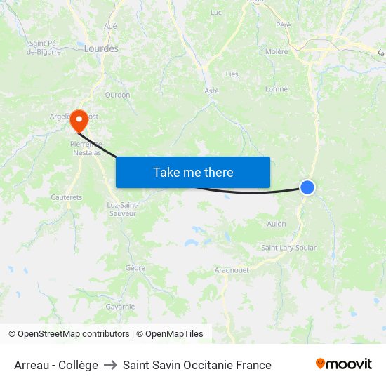 Arreau - Collège to Saint Savin Occitanie France map