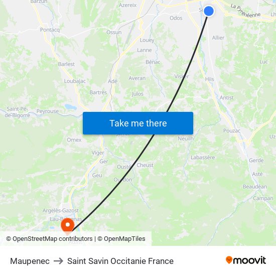 Maupenec to Saint Savin Occitanie France map