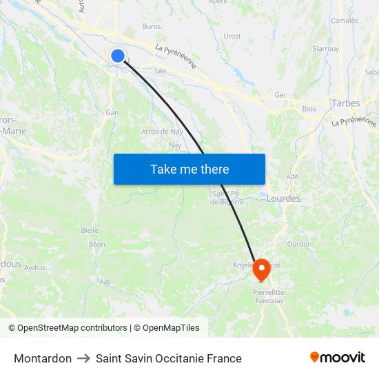 Montardon to Saint Savin Occitanie France map