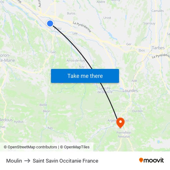 Moulin to Saint Savin Occitanie France map