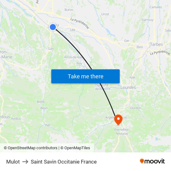 Mulot to Saint Savin Occitanie France map