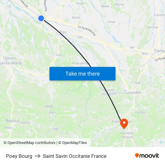 Poey Bourg to Saint Savin Occitanie France map