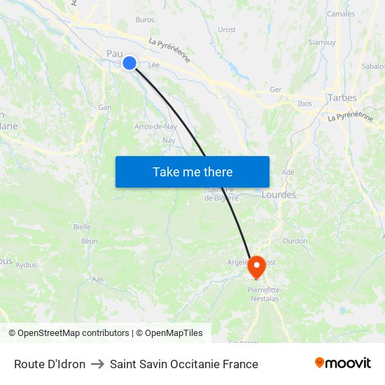 Route D'Idron to Saint Savin Occitanie France map