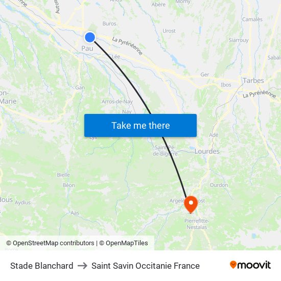 Stade Blanchard to Saint Savin Occitanie France map