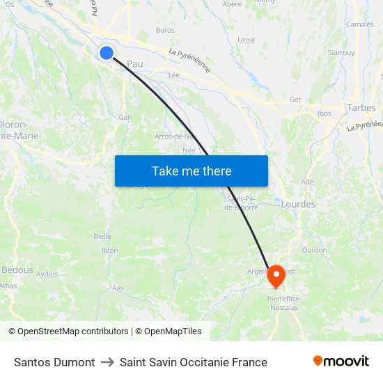 Santos Dumont to Saint Savin Occitanie France map