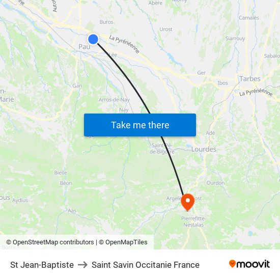 St Jean-Baptiste to Saint Savin Occitanie France map