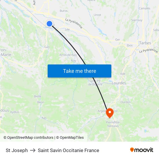 St Joseph to Saint Savin Occitanie France map