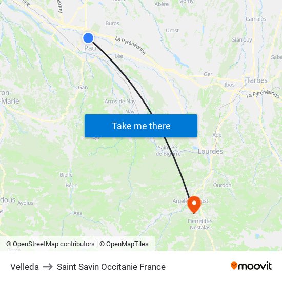 Velleda to Saint Savin Occitanie France map