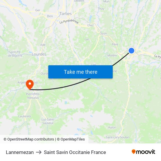 Lannemezan to Saint Savin Occitanie France map