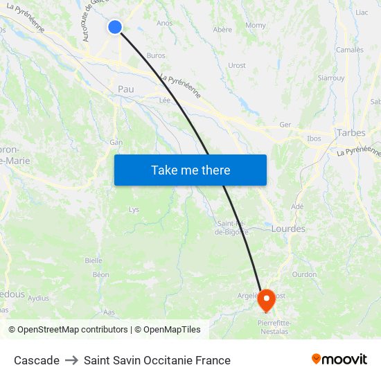 Cascade to Saint Savin Occitanie France map