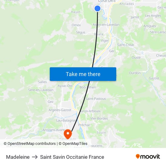 Madeleine to Saint Savin Occitanie France map