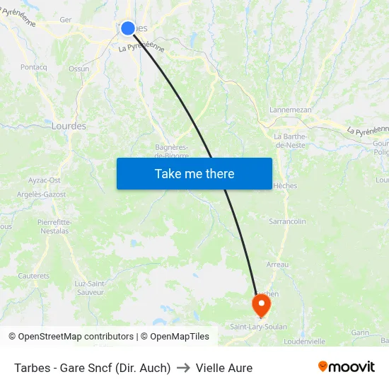 Tarbes - Gare Sncf (Dir. Auch) to Vielle Aure map