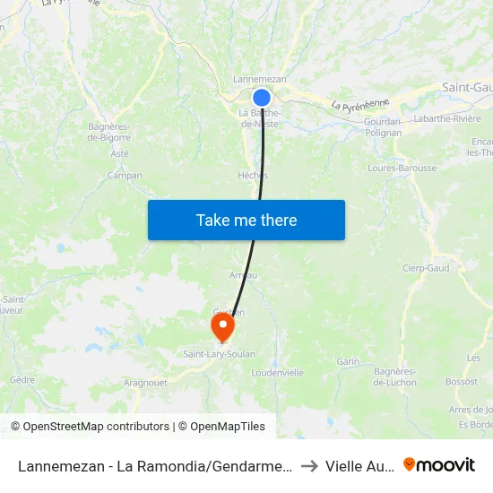 Lannemezan - La Ramondia/Gendarmerie to Vielle Aure map
