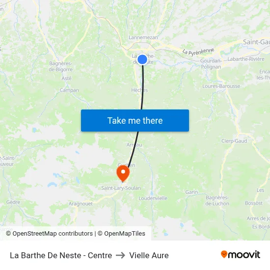 La Barthe De Neste - Centre to Vielle Aure map