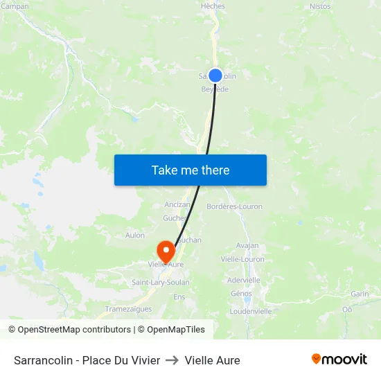 Sarrancolin - Place Du Vivier to Vielle Aure map