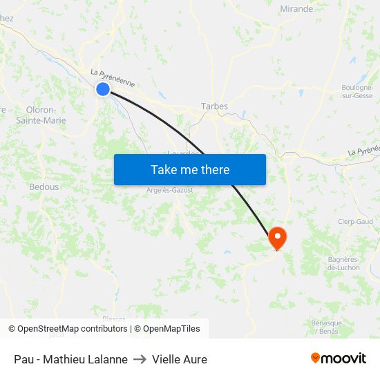 Pau - Mathieu Lalanne to Vielle Aure map