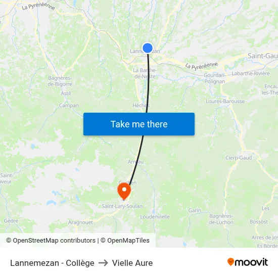 Lannemezan - Collège to Vielle Aure map